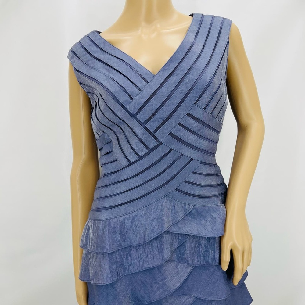 Adrianna Papell Blue Gray Metallic Ruffle Dress - Picture 5 of 15
